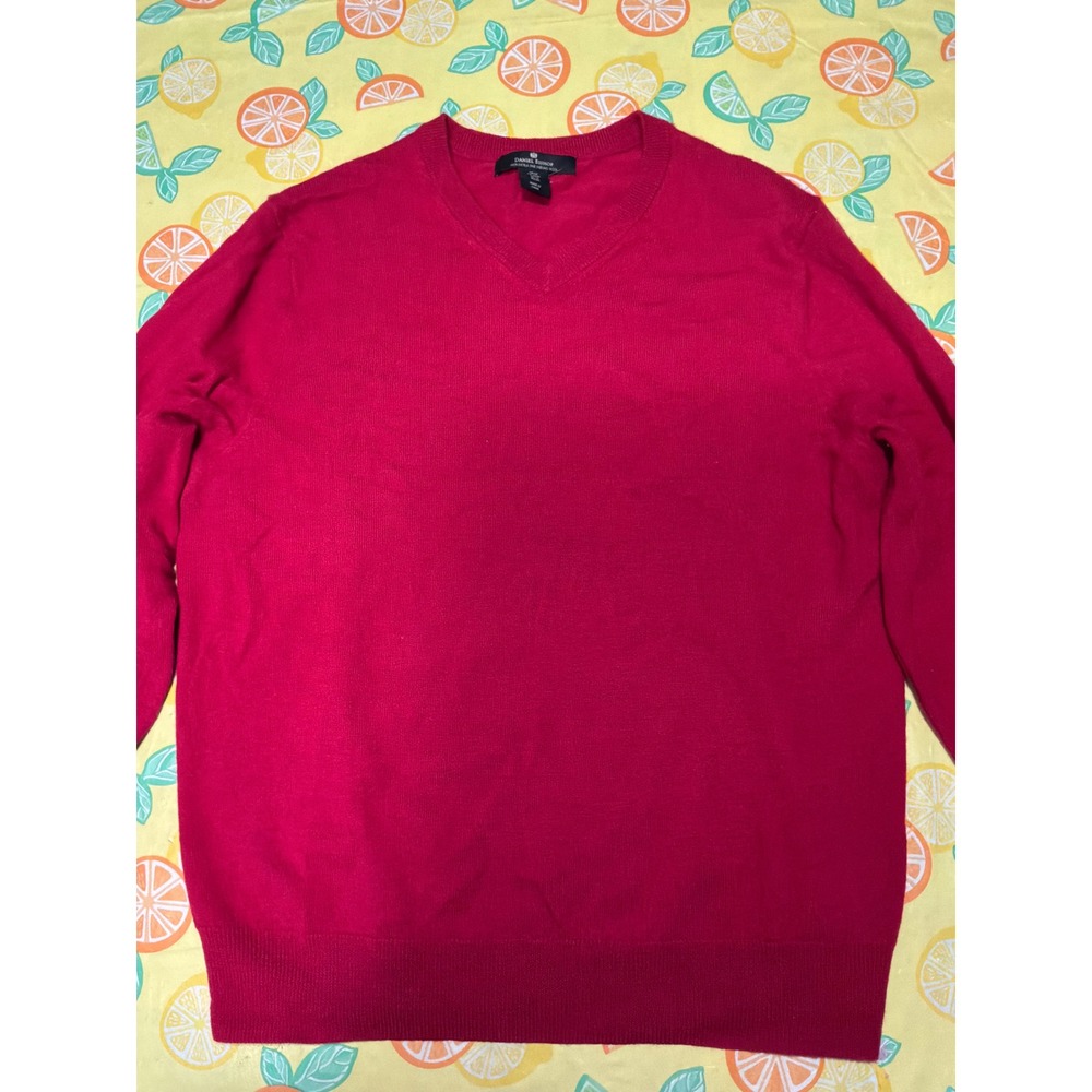 Preppy Mens Daniel Bishop V-Neck Sweater M Red Extra Fine Merino Wool